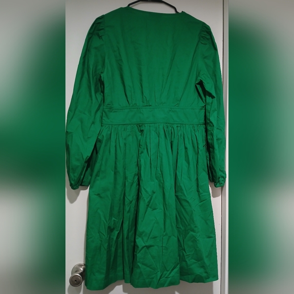 J. Crew Vibrant Kelly Green Long Sleeve Poplin Dress - Picture 8 of 16